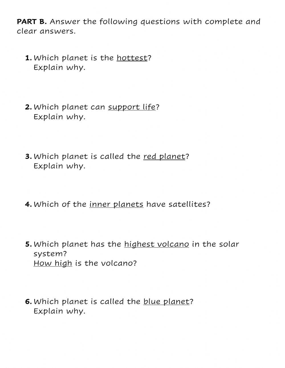 Planets in the Solar System