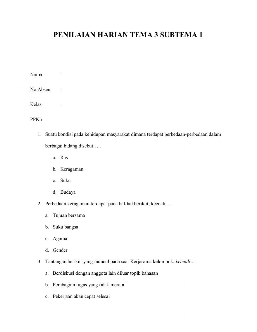 Penilaian tema 3 subtema 1