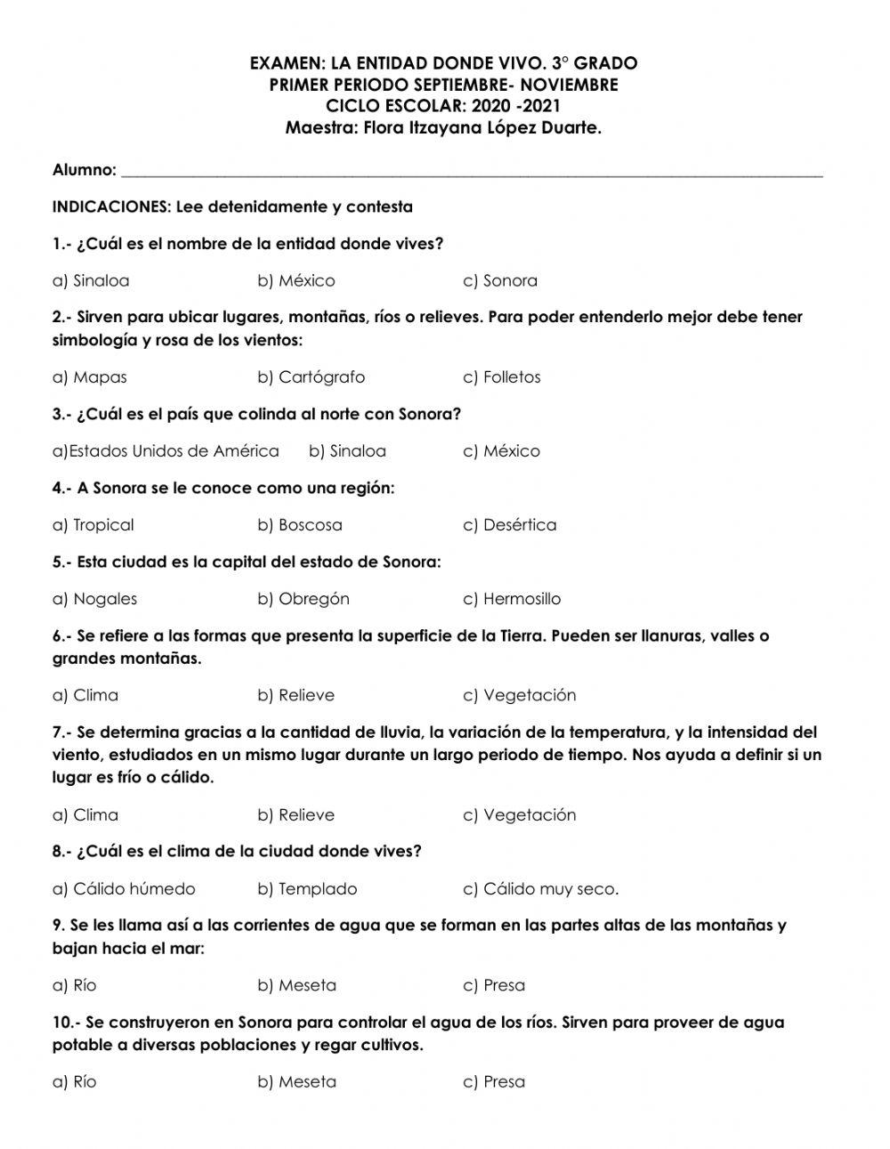 Examen Sonora