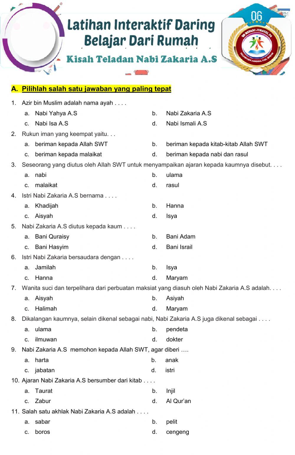 Latihan Interaktif Tugas Nabi Zakaria A.S