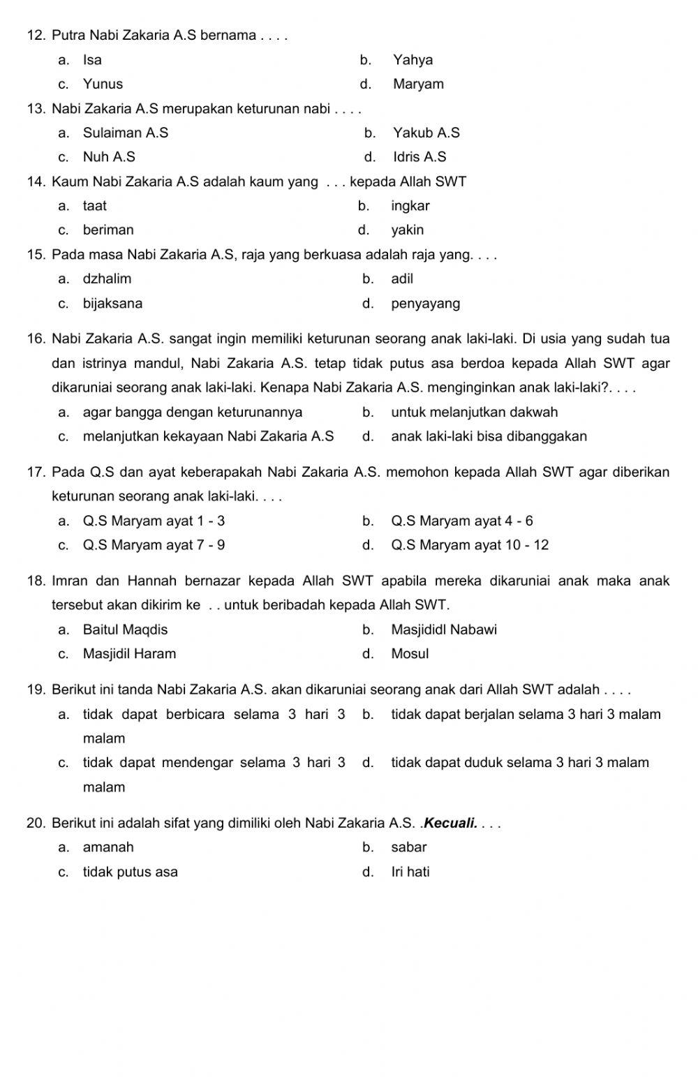 Latihan Interaktif Tugas Nabi Zakaria A.S