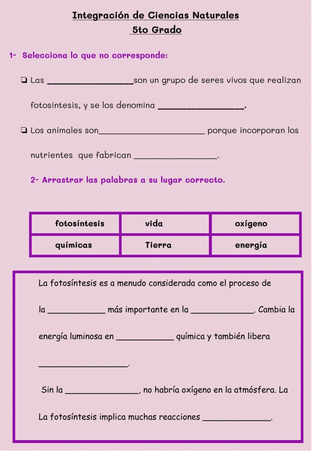 Integración 5to grado 2020 Cs Naturales