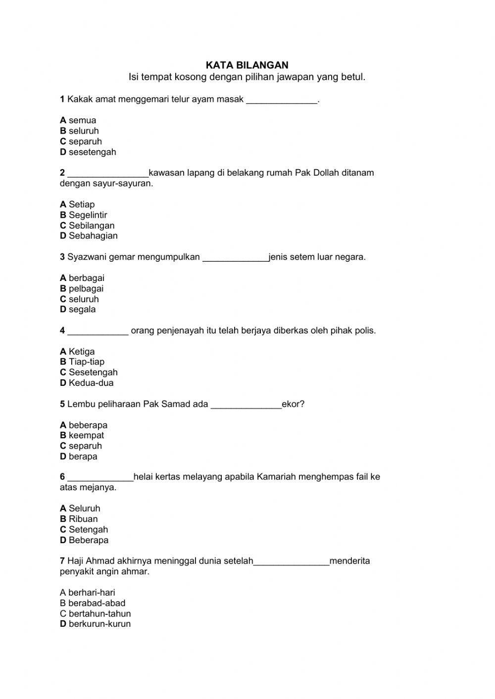 LATIHAN KATA BILANGAN 