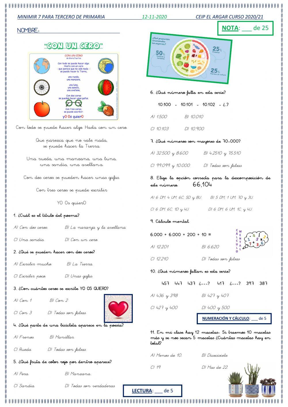 Minimir 7 worksheet | Live Worksheets