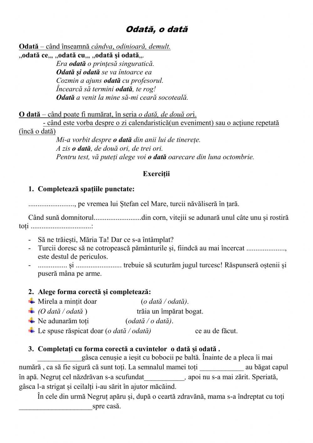 Scrierea corectă a cuvintelor odată si o dată