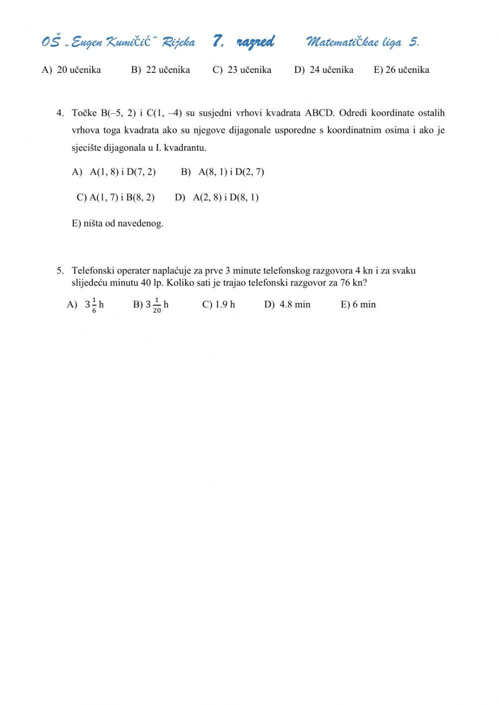 Zadaci za matematičku ligu 7