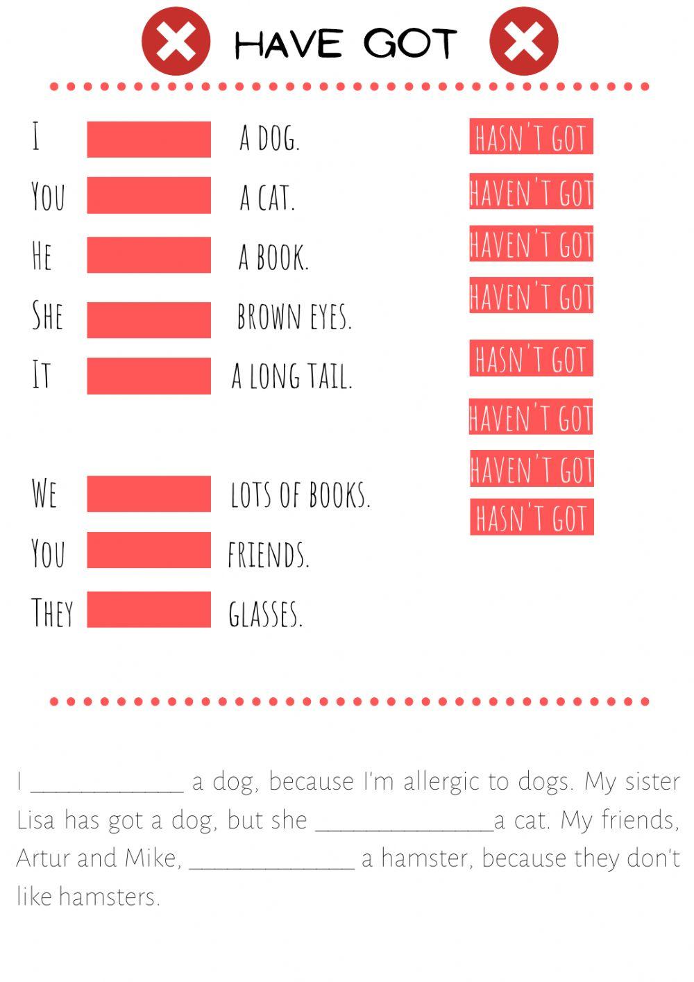 Have got-haven'… | Free Interactive Worksheets | 496047