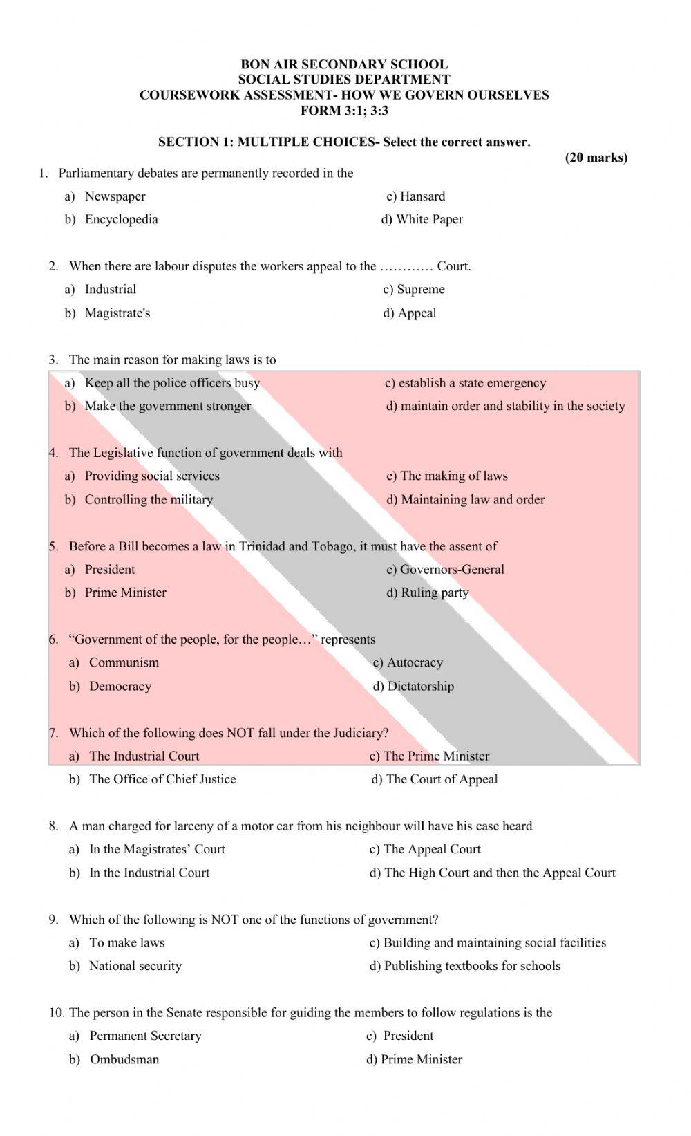 CENTRAL GOVERNMENT- LOCAL GOVERNMENT- THE TOBAGO HOUSE OF ASSEMBLY