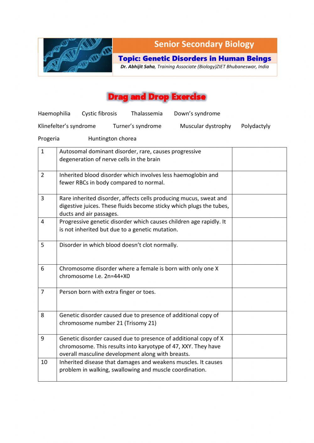 Senior Secondary Biology- -Genetic Disorders in Human