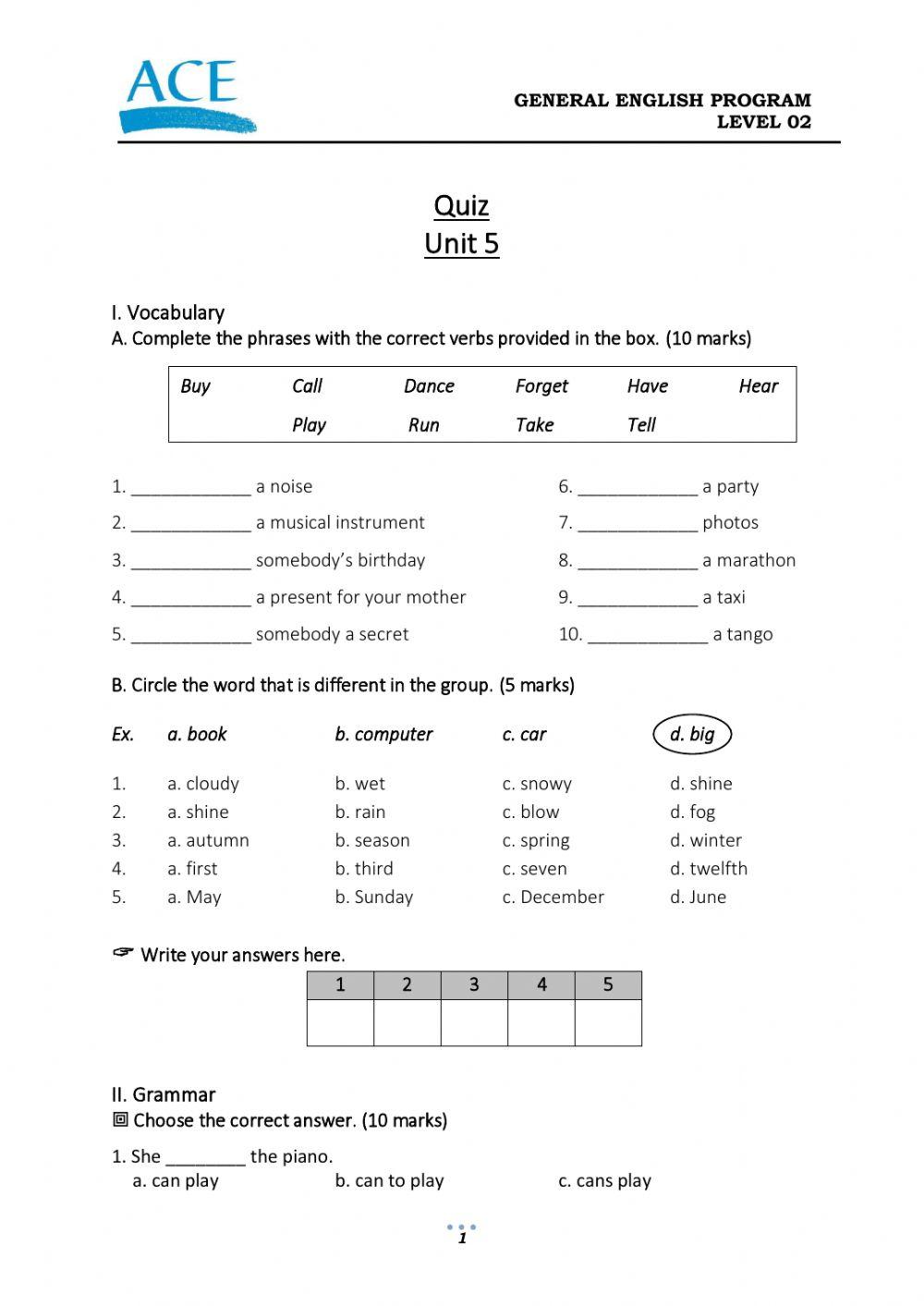 Quiz gep2 unit 5 worksheet live worksheets