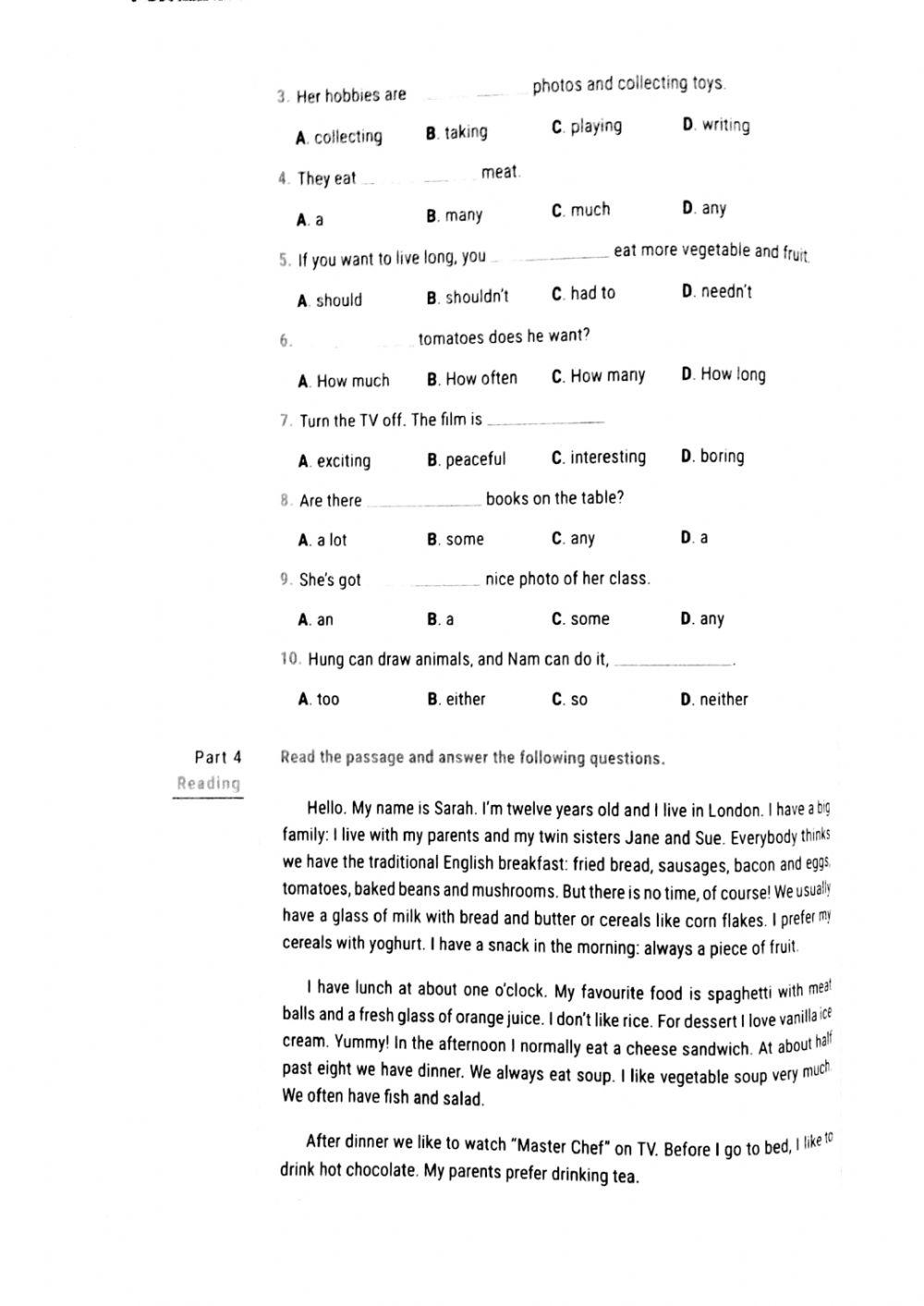 English 7 45' Test 12