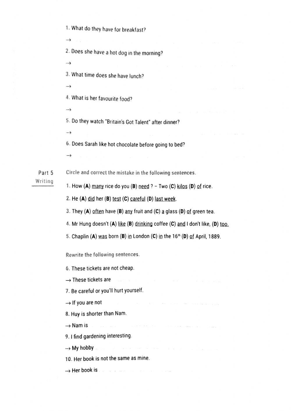 English 7 45' Test 12