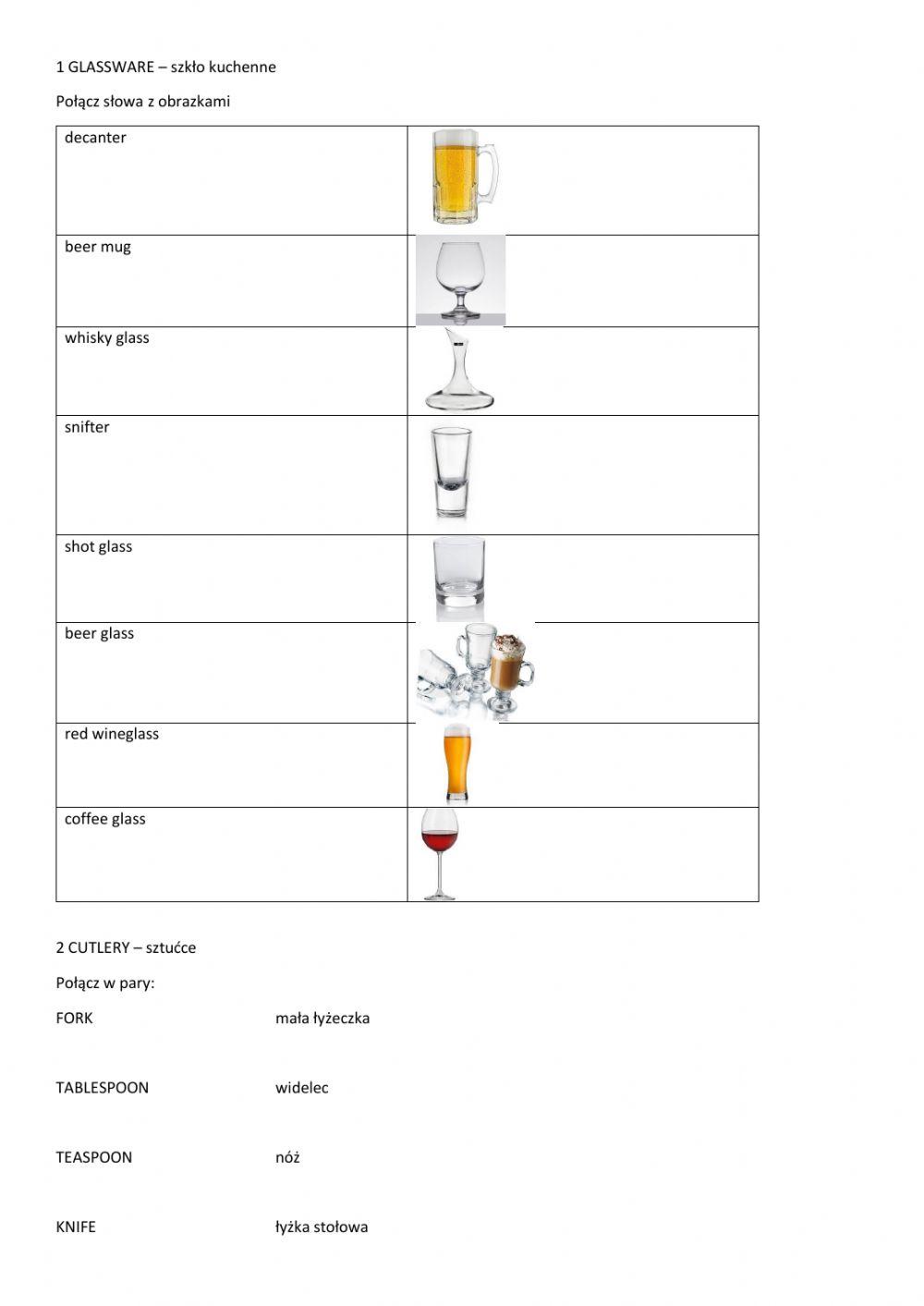 Cutlery, glassware, table accessories