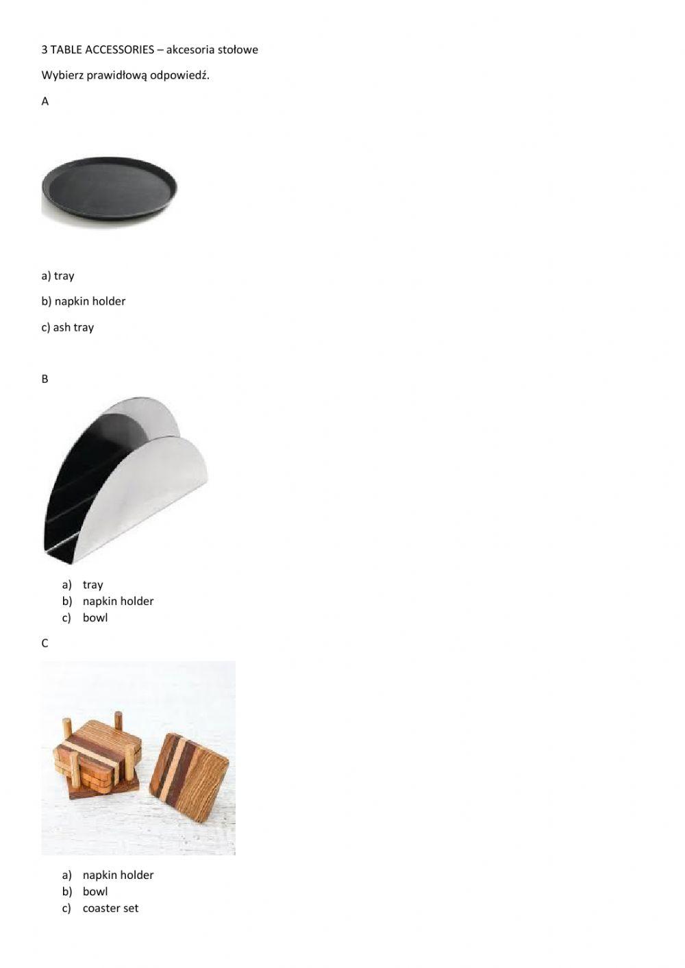 Cutlery, glassware, table accessories