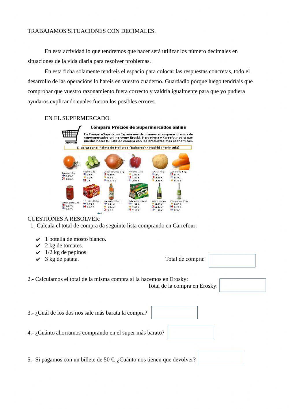 Decimales. Compra en el Super.