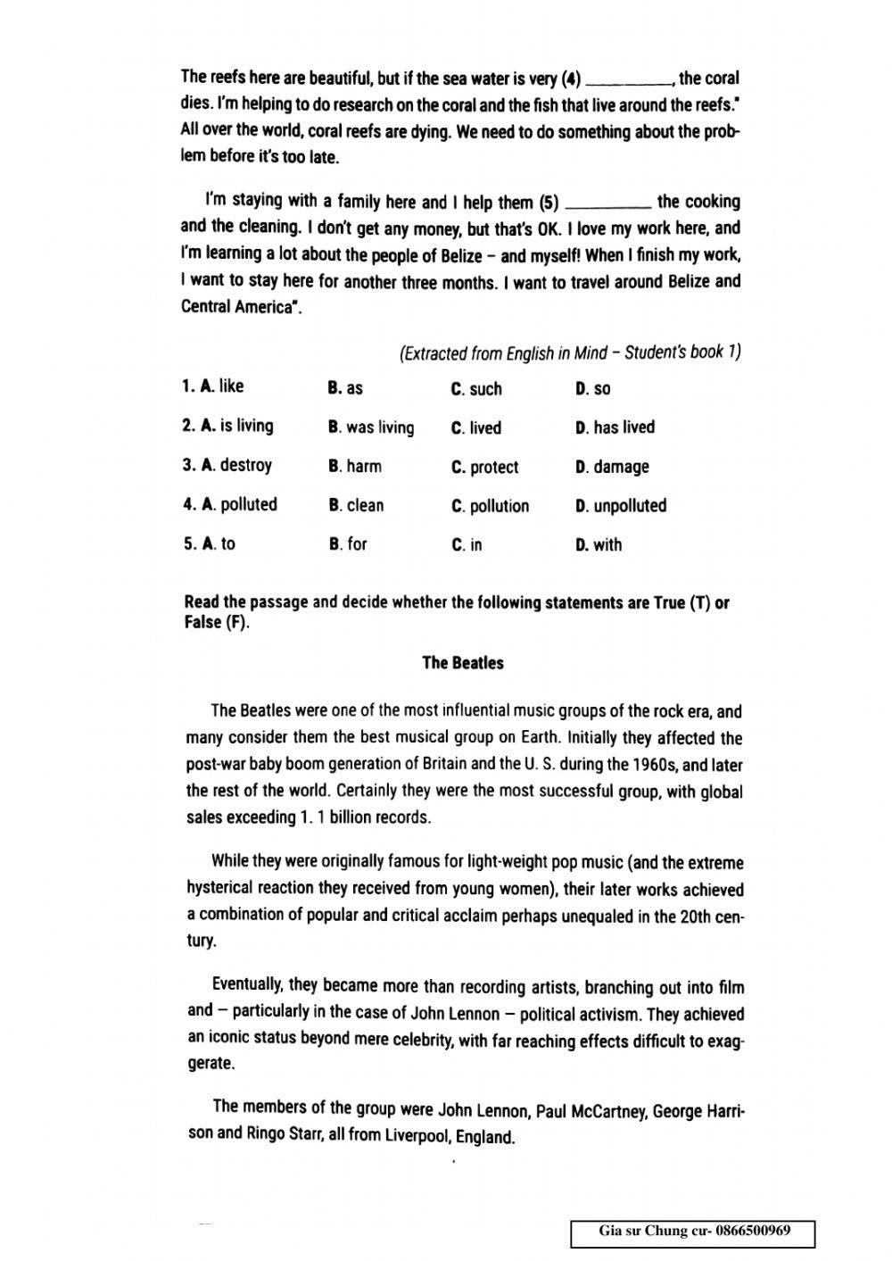 Lớp 10- Test 10 45p unit