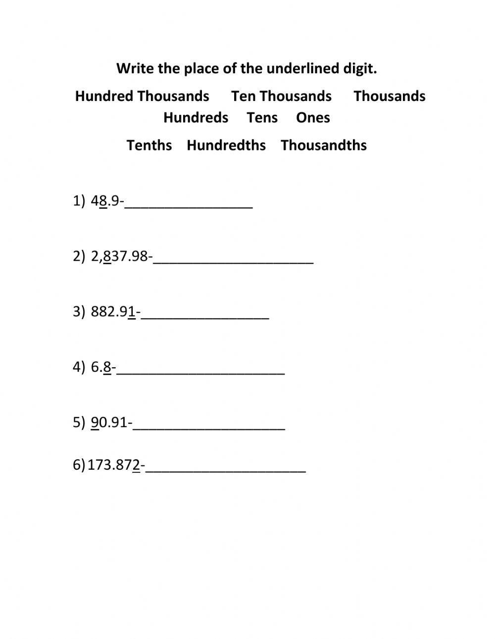 Place value with decimals