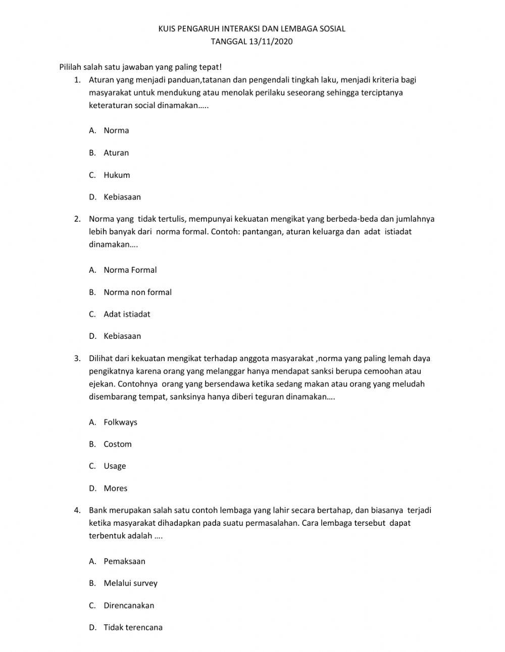 Pengaruh interaksi dan lembaga sosial