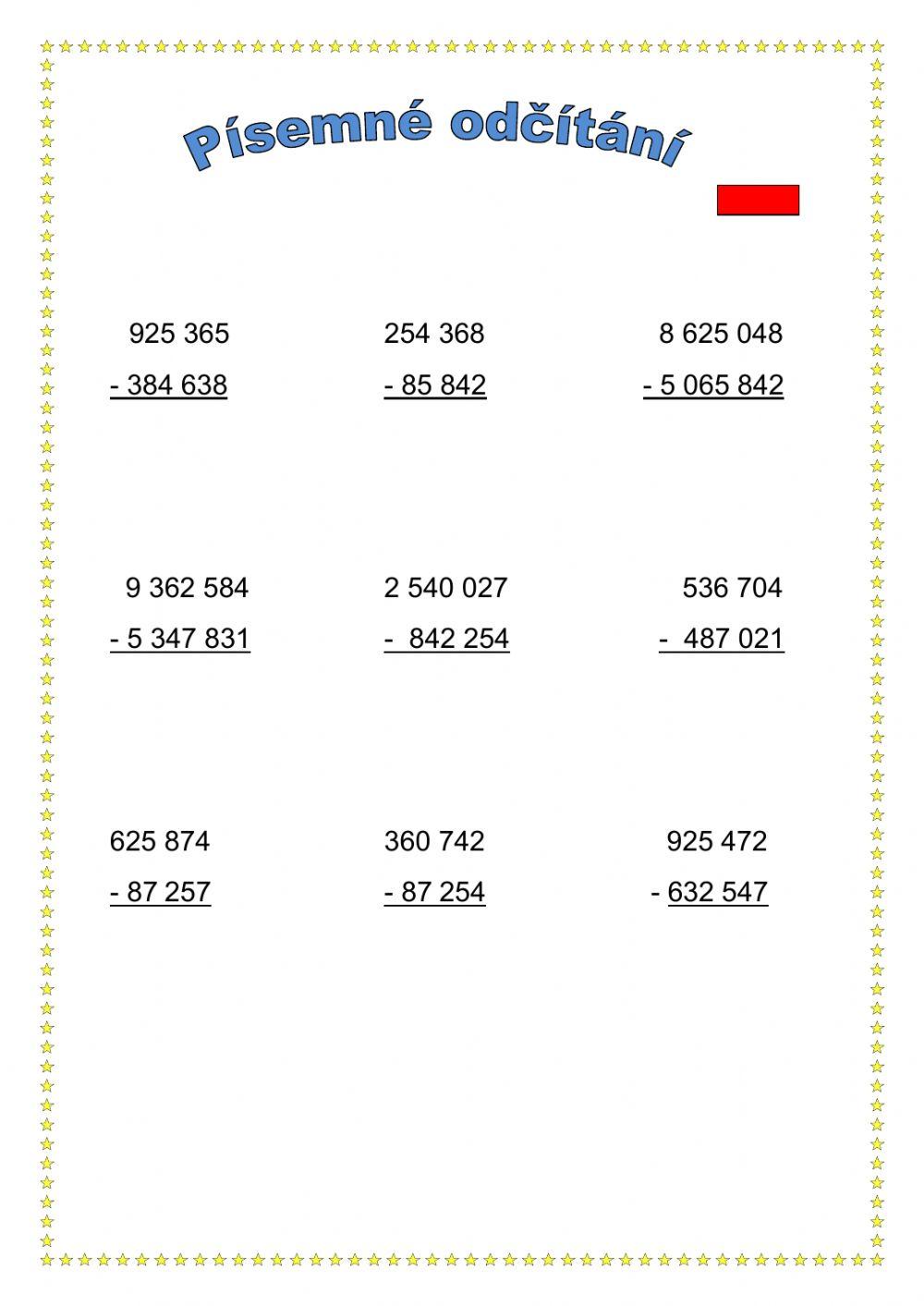 Písemné odčítání