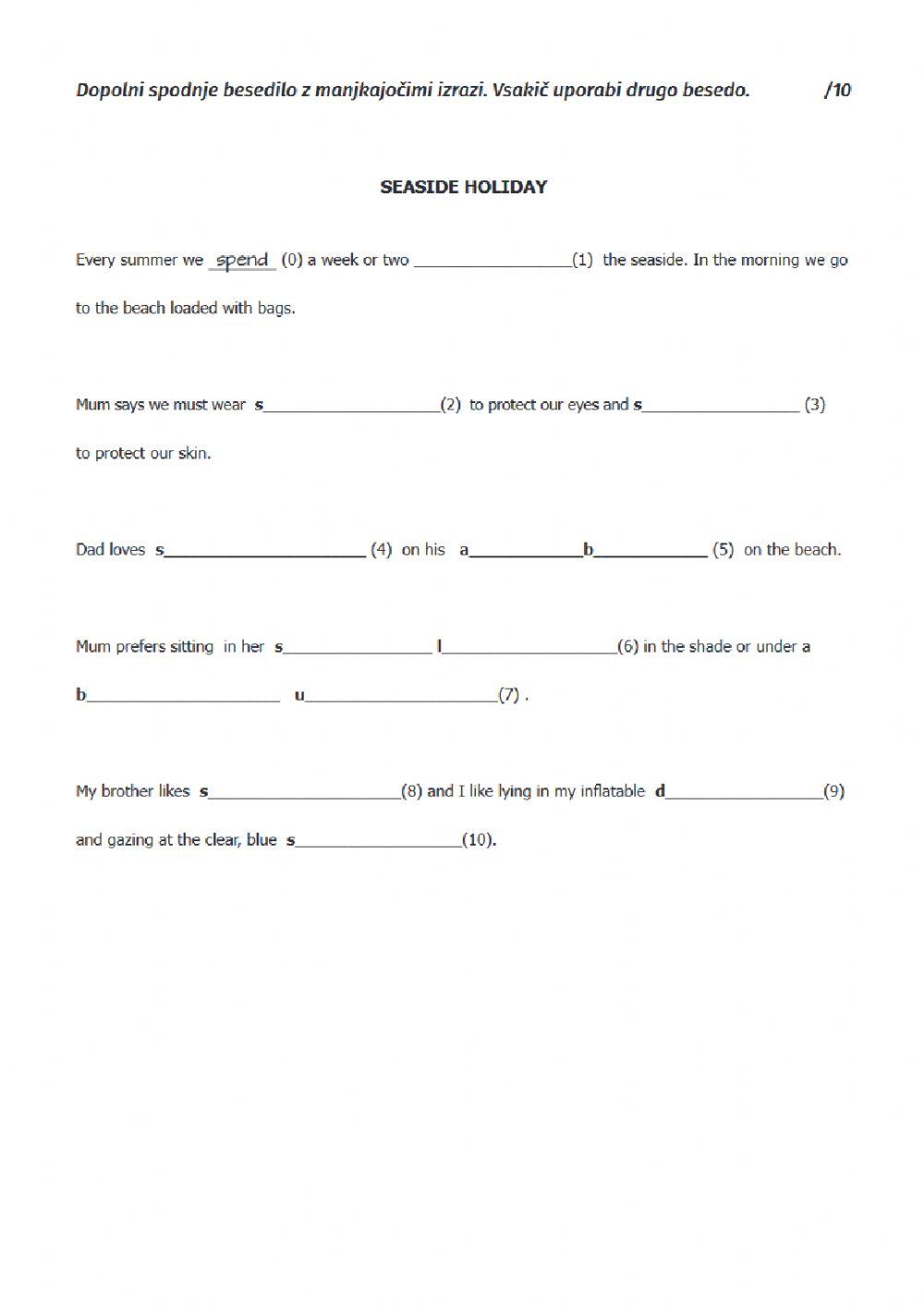 Vaje za besedišče 7. razred UNIT1