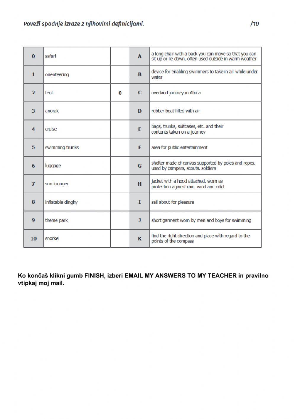 Vaje za besedišče 7. razred UNIT1