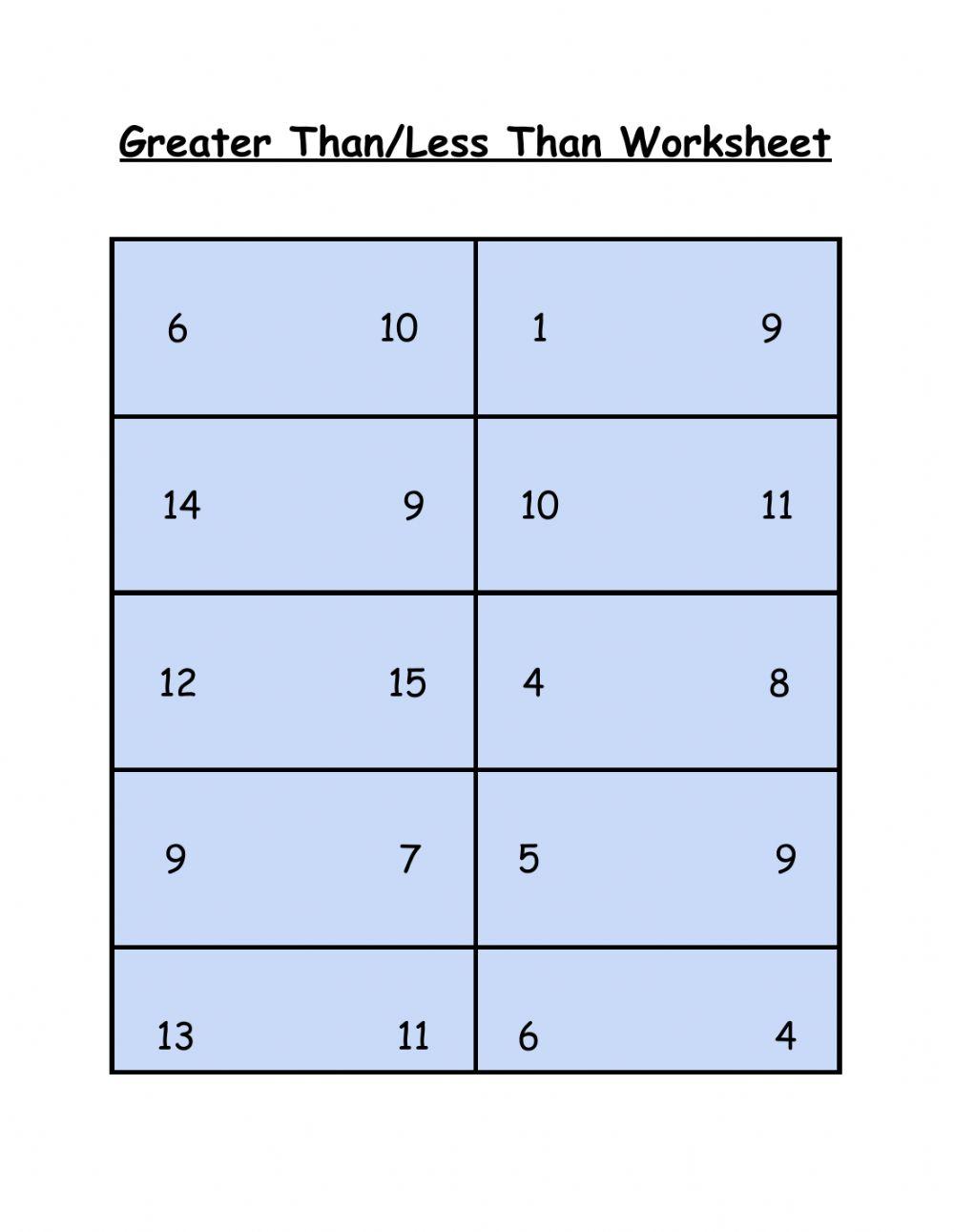 Greater Than-Less than Worksheet