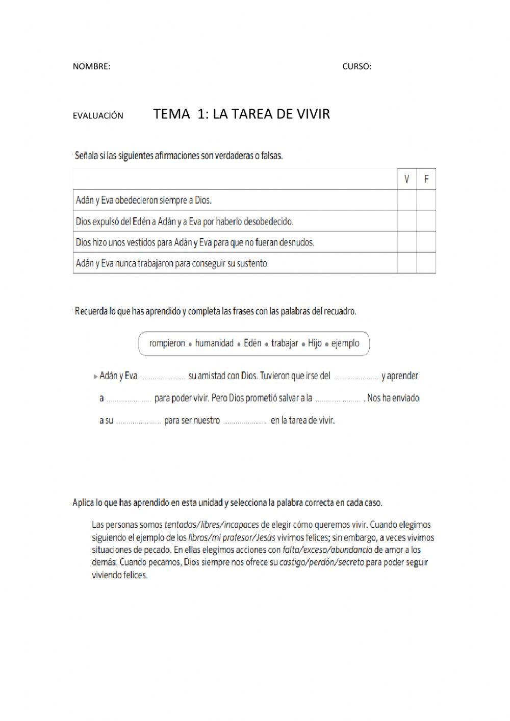 La tarea de vivir. Evaluación