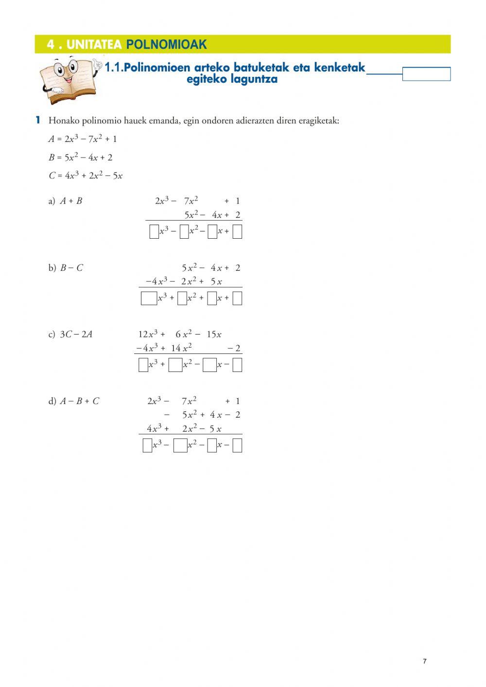 Polinomioen eragiketak