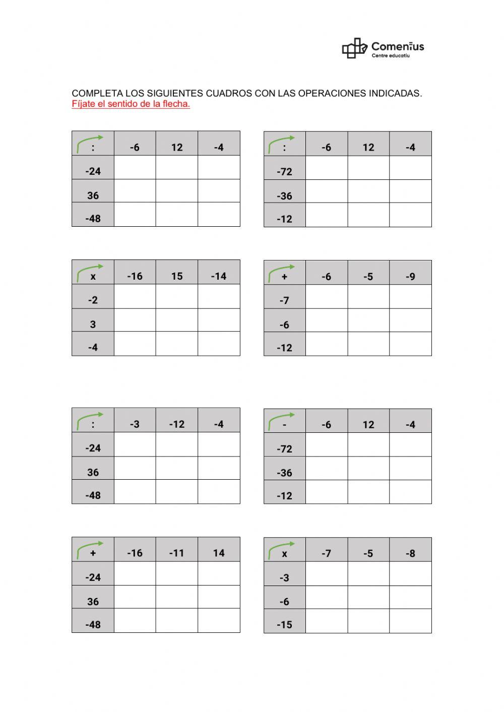 Operaciones con números enteros