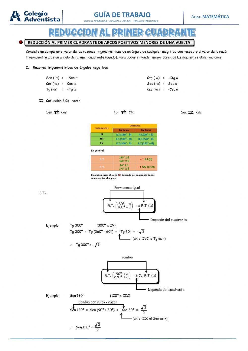 Reducción al primer cuadrante