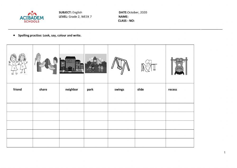 Spelling Worksheet-school