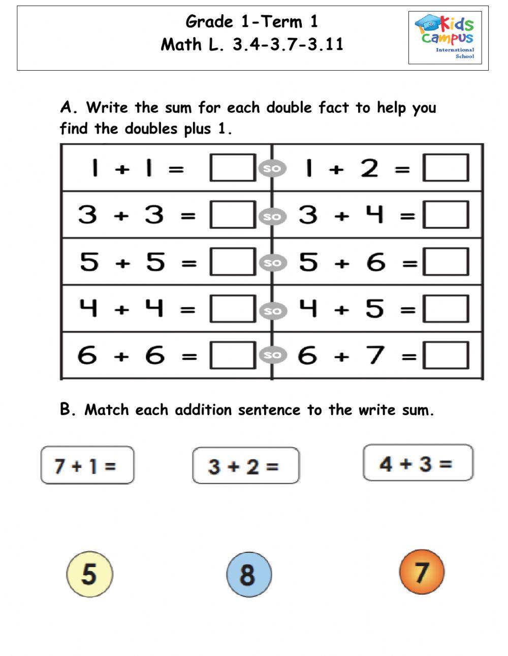 Addition strategies 3.4,3.7,3.11