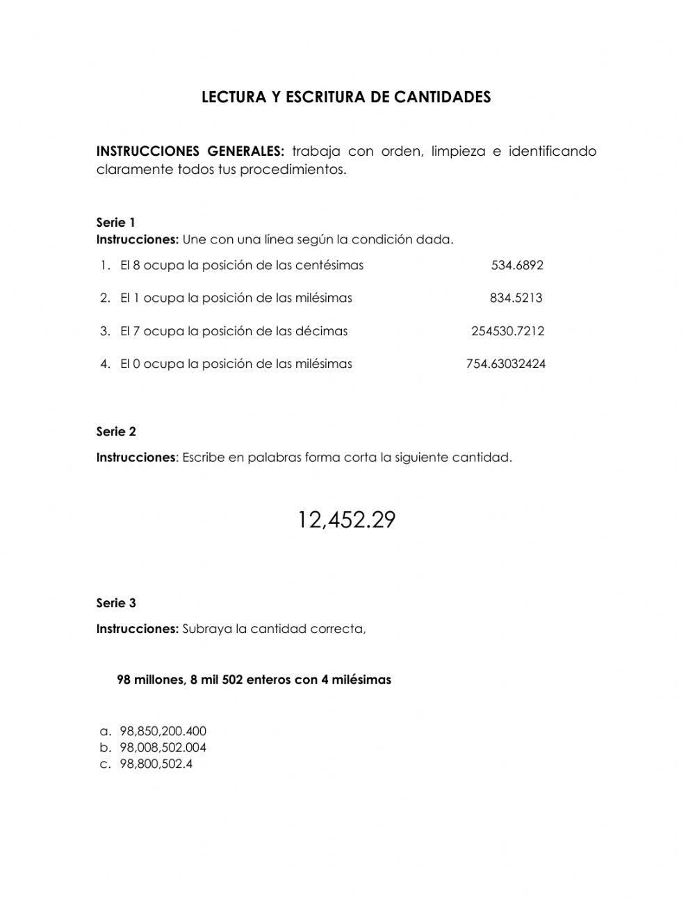 Escritura y lectura de cantidades