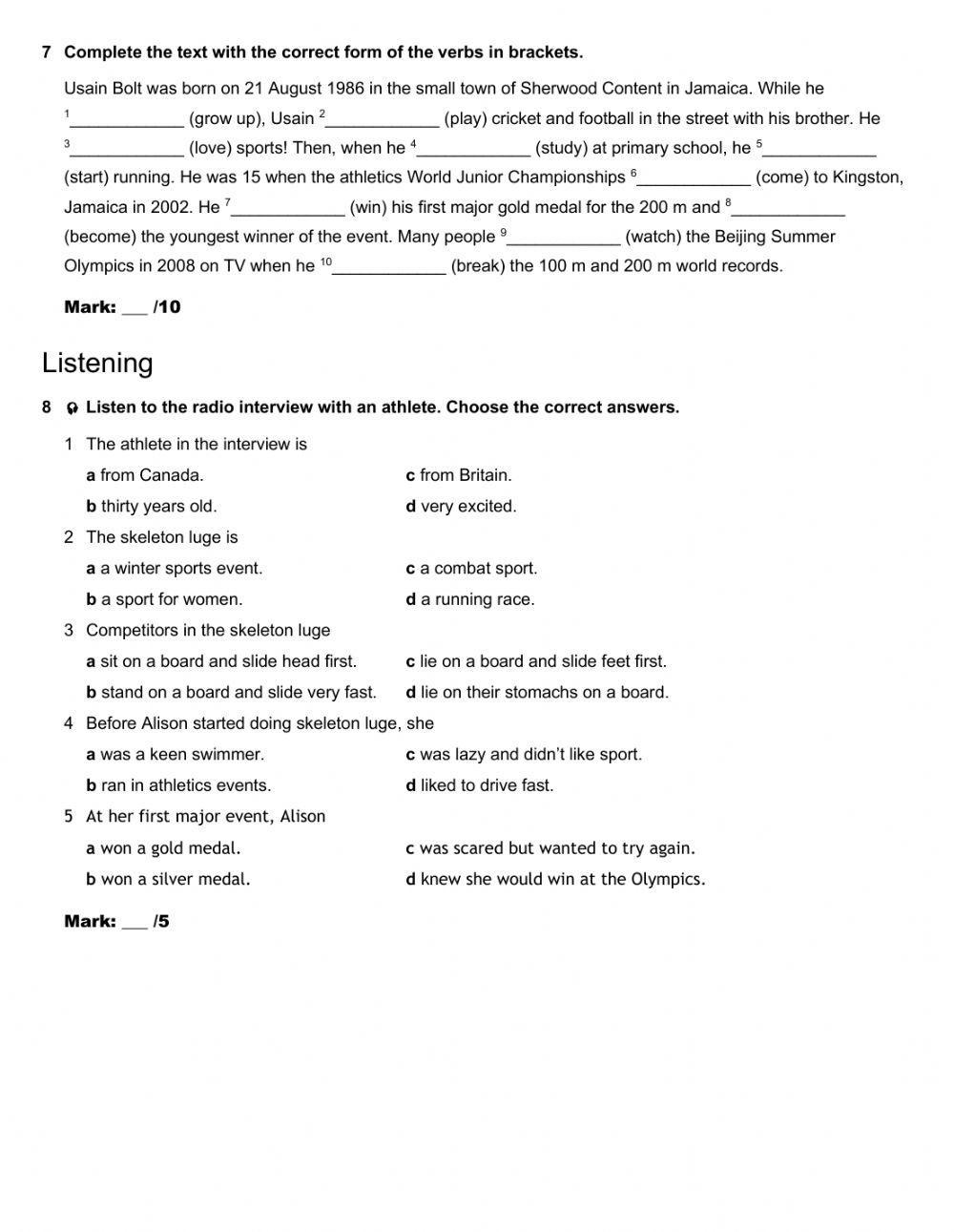 B Test 2 - Past Simple - Past Continuous