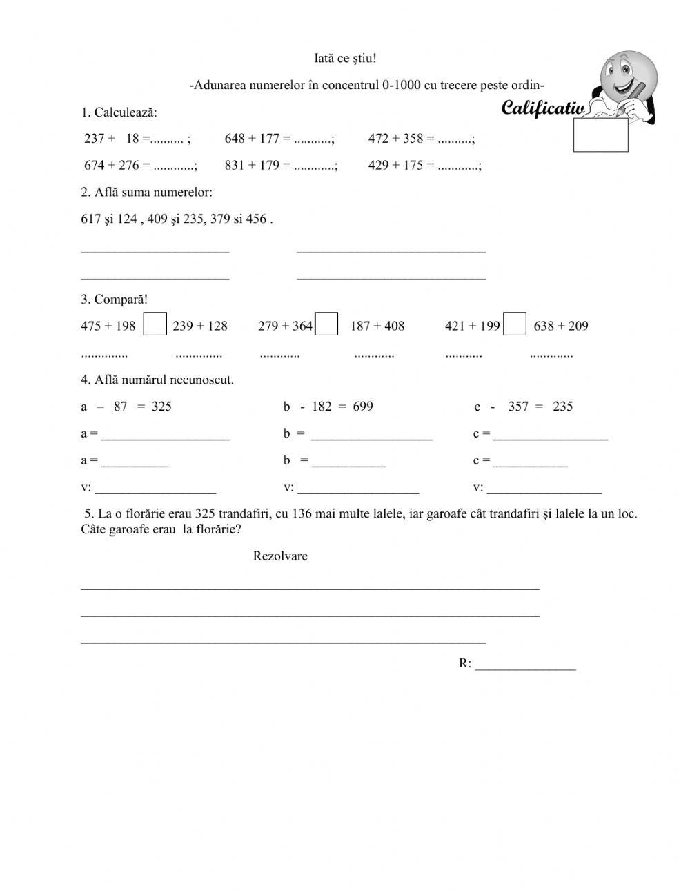 Adunarea cu trecere peste ordin 0-1000