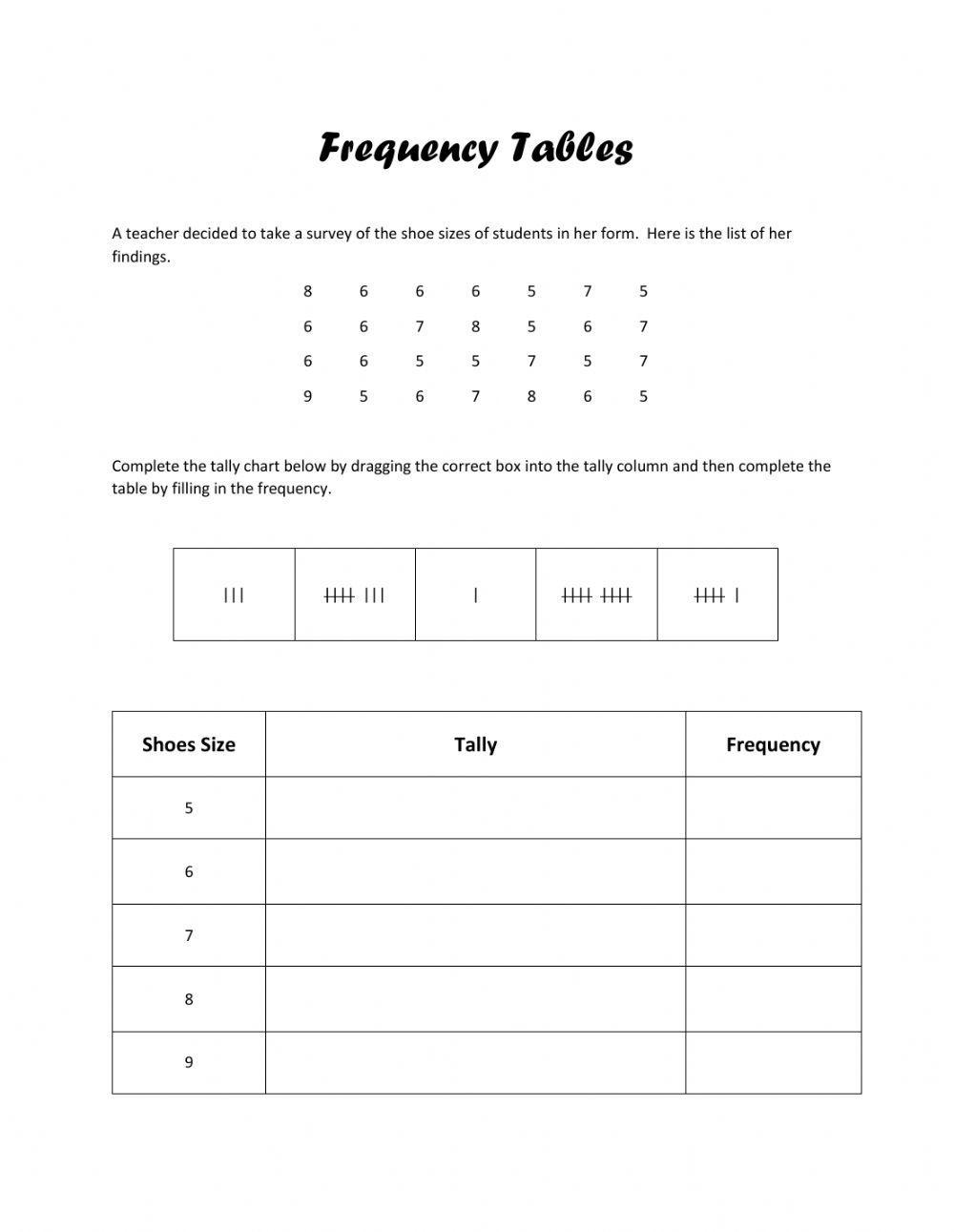 Frequency Table Worksheet Live Worksheets