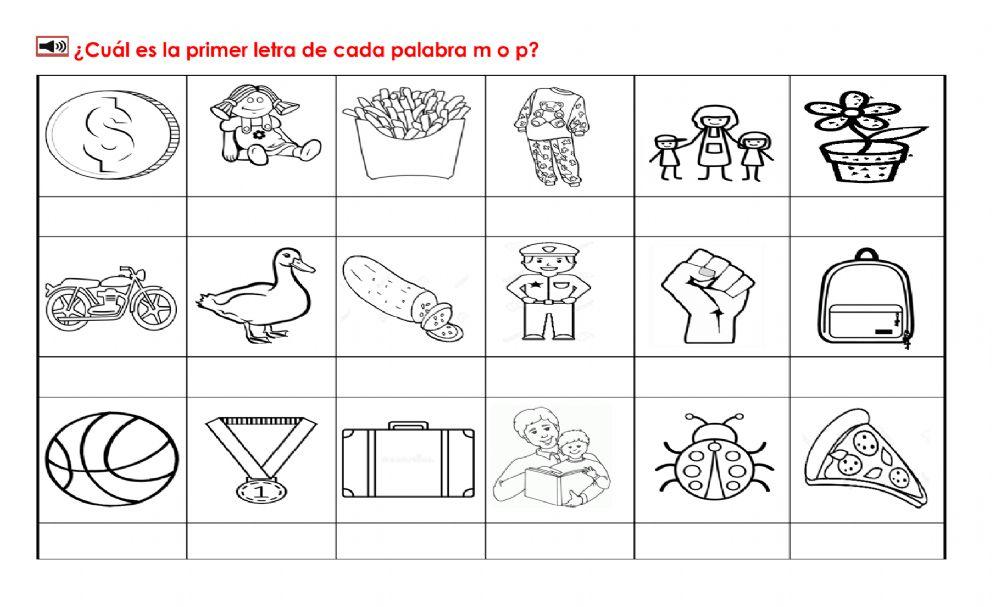 Escoge la primer letra M o P de la palabra.- 1