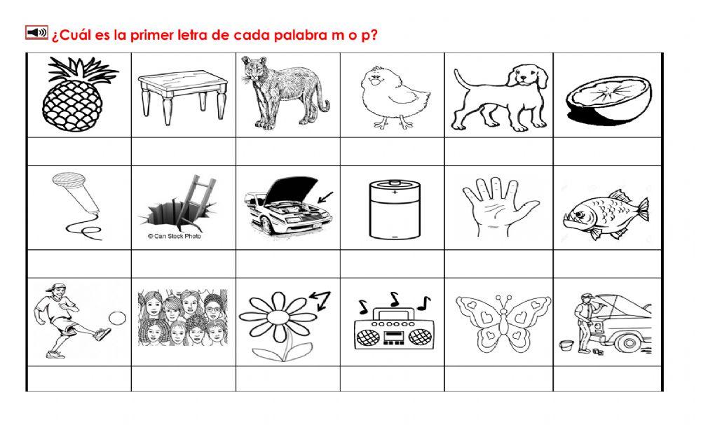 Escoge la primer letra M o P de la palabra.- 2