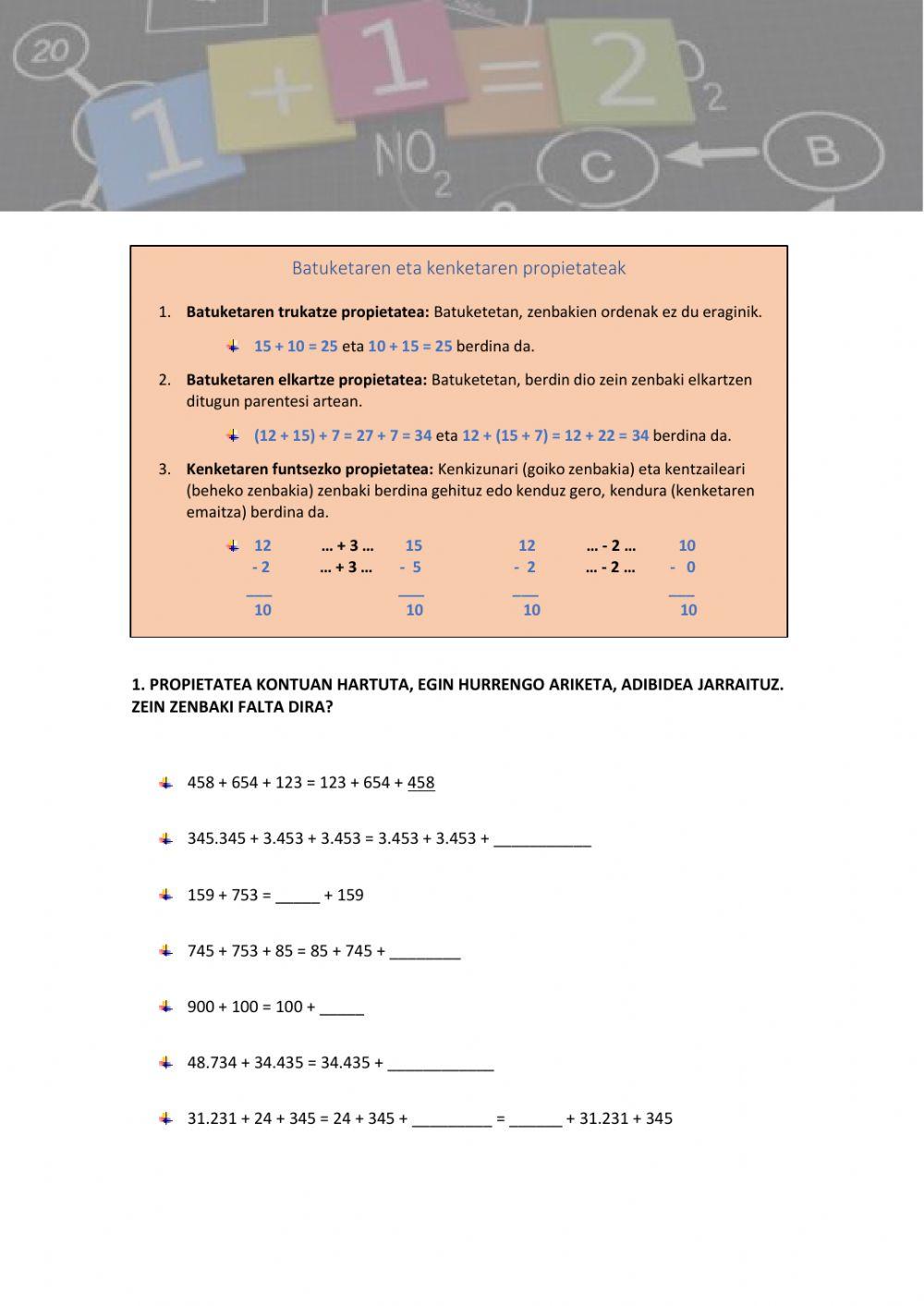 Batuketen eta kenketen propietateak
