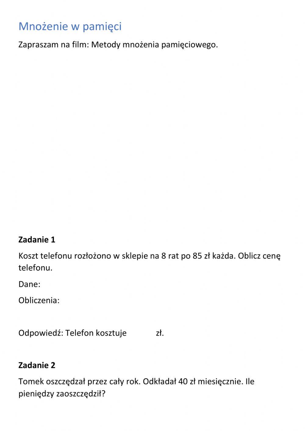 Mnożenie w pamięci