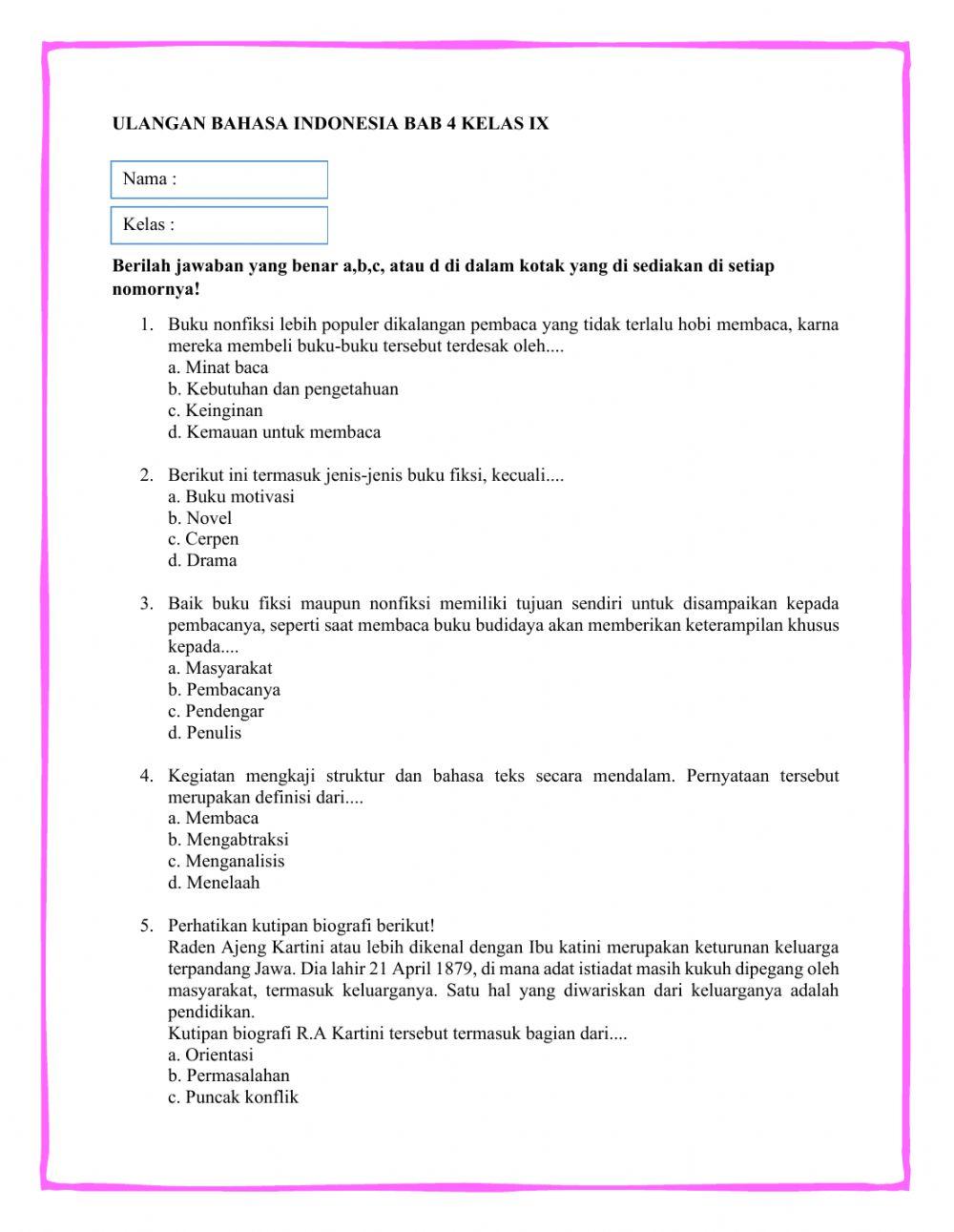 Ulangan Harian Bab 4 Kelas 9