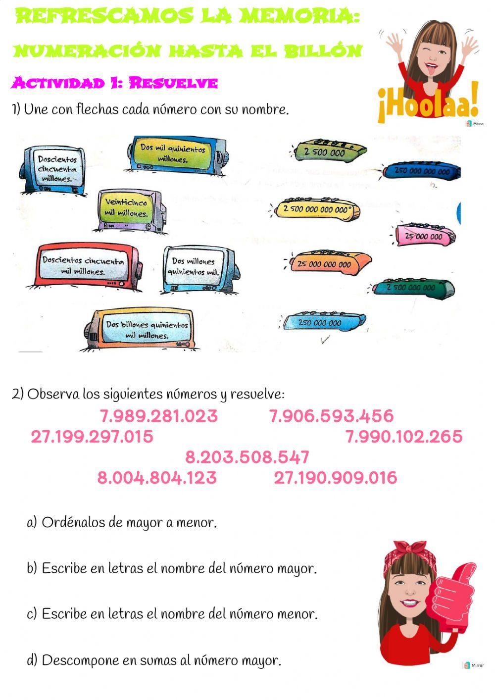 Numeración hasta el billón