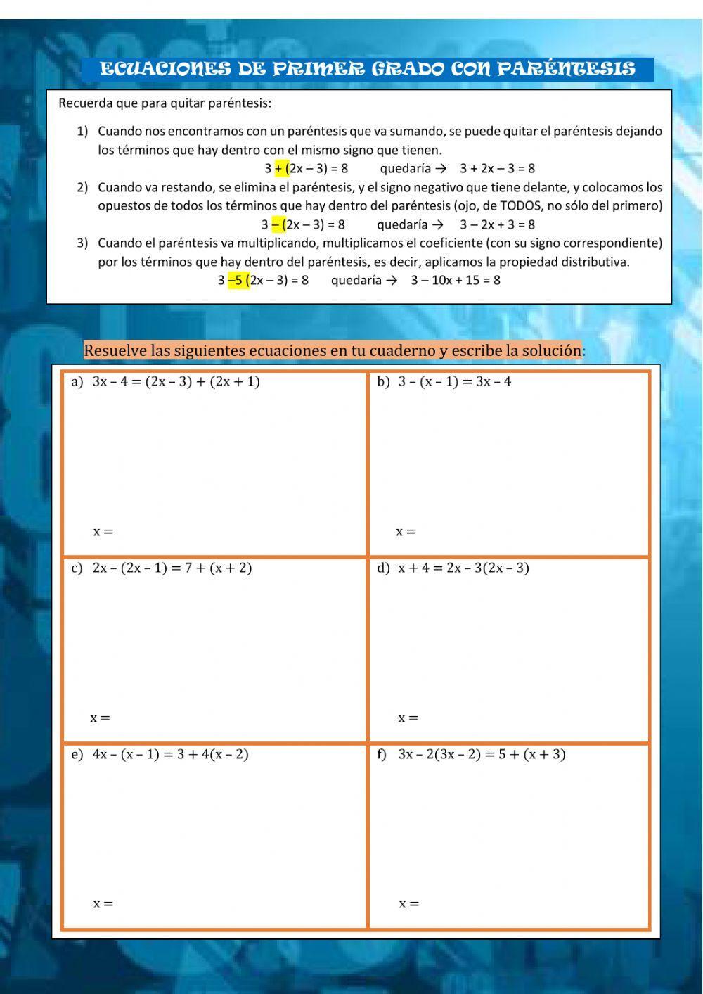 Ecuaciones de primer grado con paréntesis
