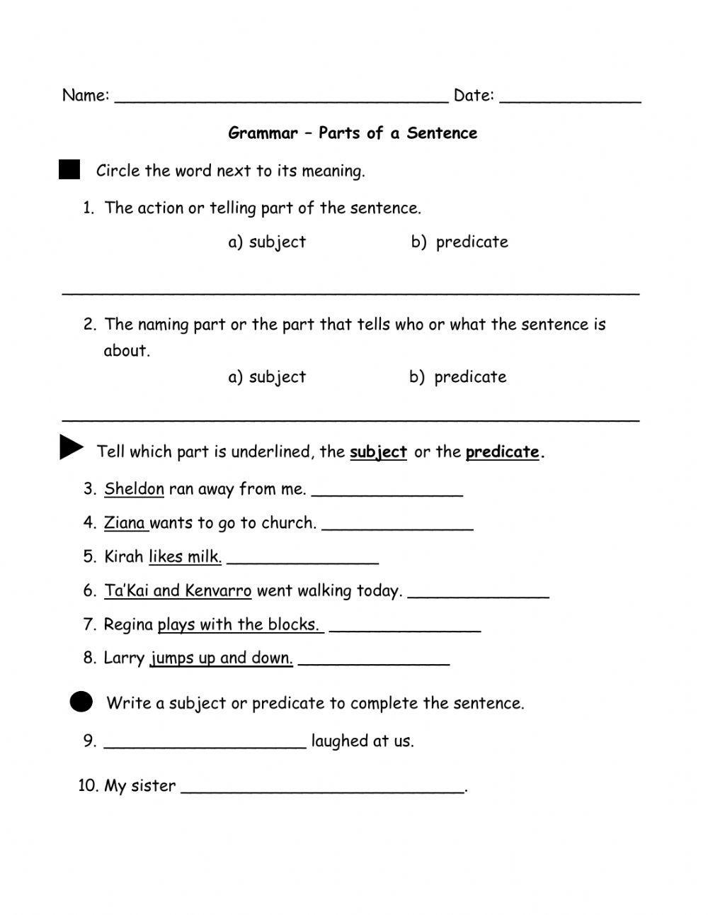 Parts of a Sentence free worksheet | Live Worksheets Parts of a Sentence free worksheet | Live Worksheets