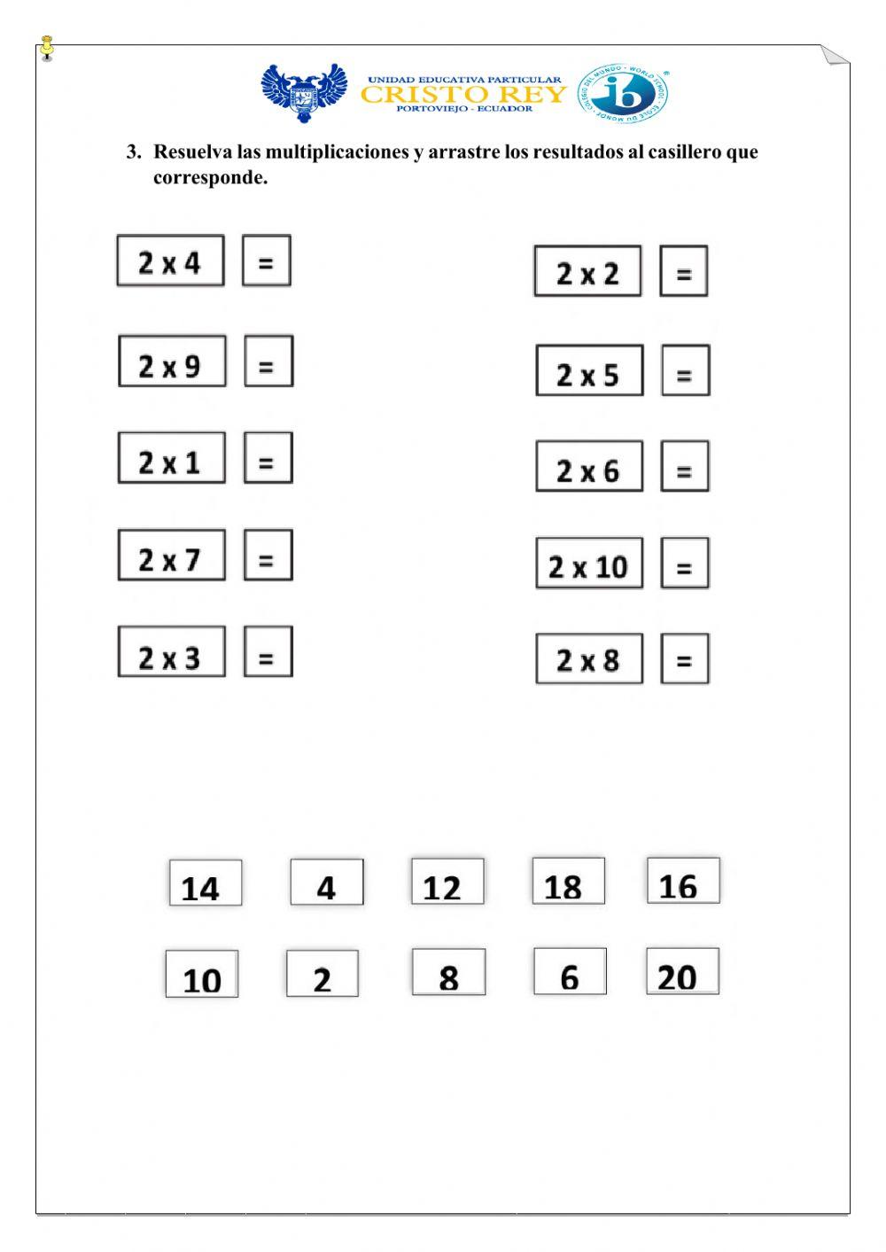 Tabla de multiplicar del 2