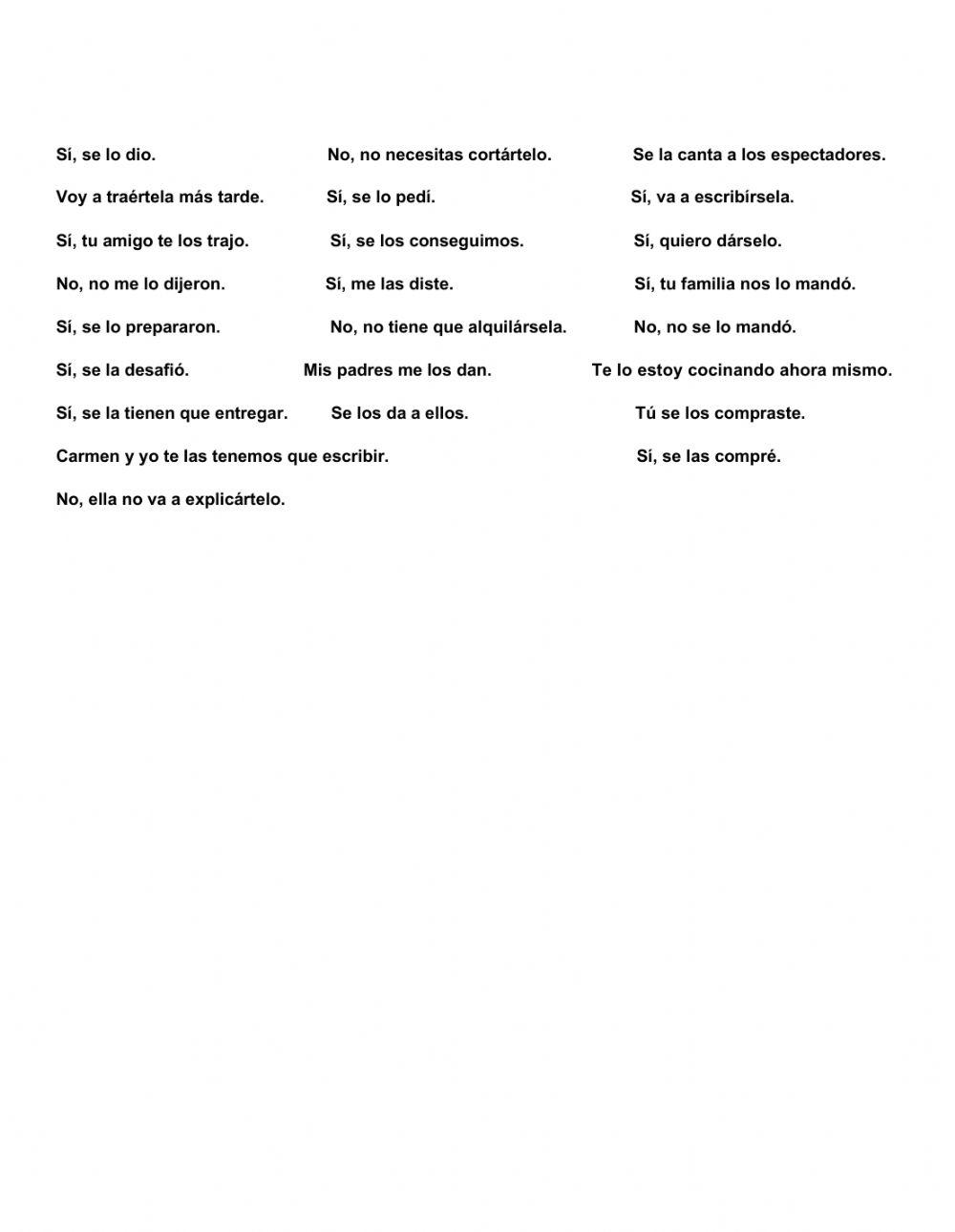 Double Object Pronouns Practice