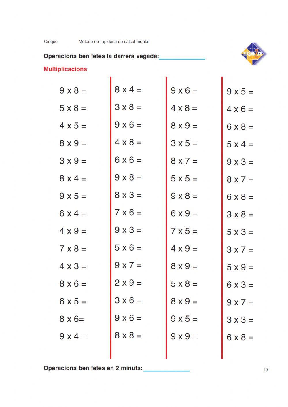 Càlcul mental multiplicacions 5è