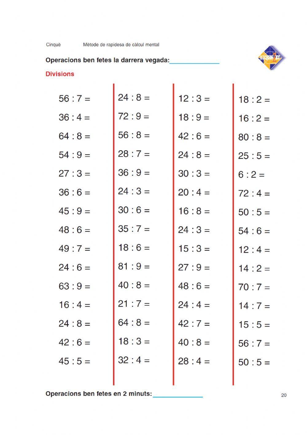Càlcul mental divisions 5è