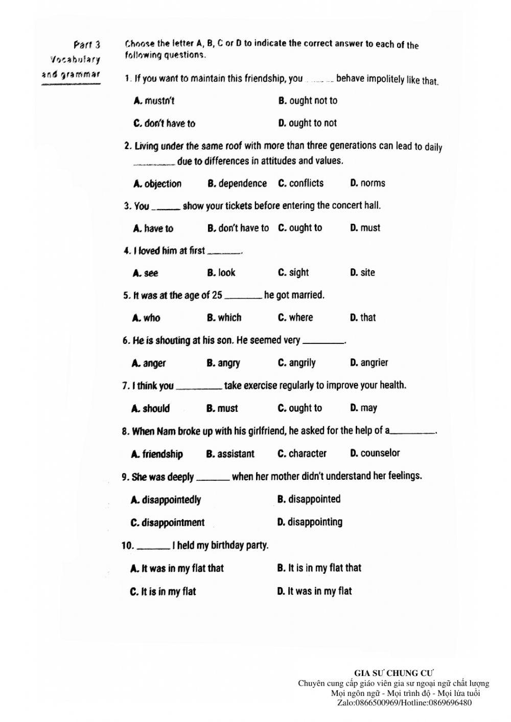 Lớp 11 kiểm tra 45 phút( Test 5 luyện giải)