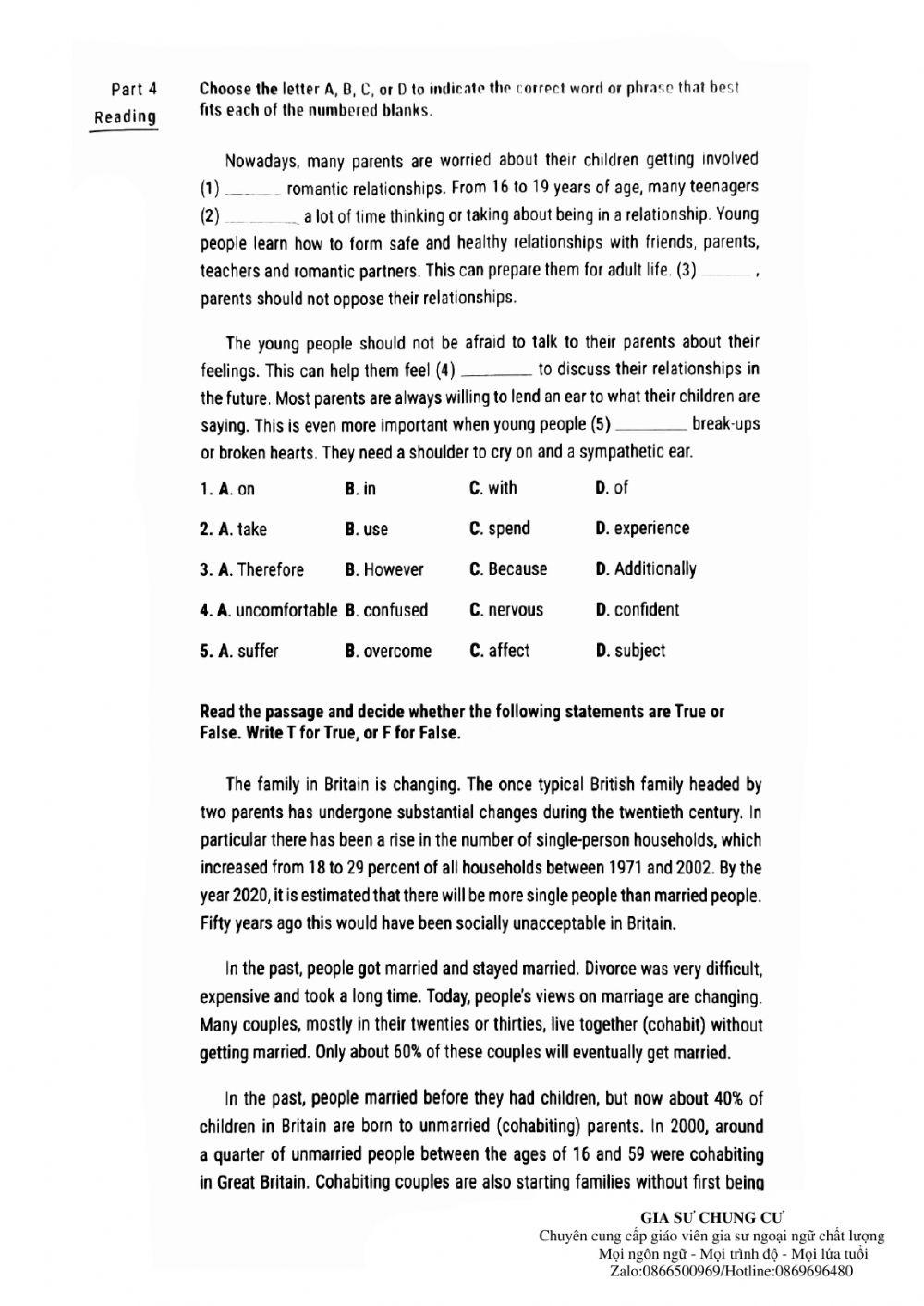 Lớp 11 kiểm tra 45 phút( Test 5 luyện giải)